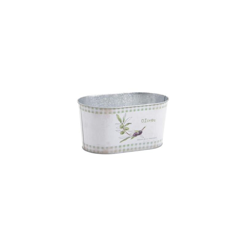 Corbeille ovale en zinc motif Olives 22,5 x 13.5 x 11cm