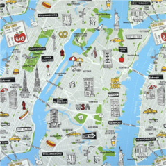 Tissu motif Carte de New York - Larg. 140cm (vendu au mètre)