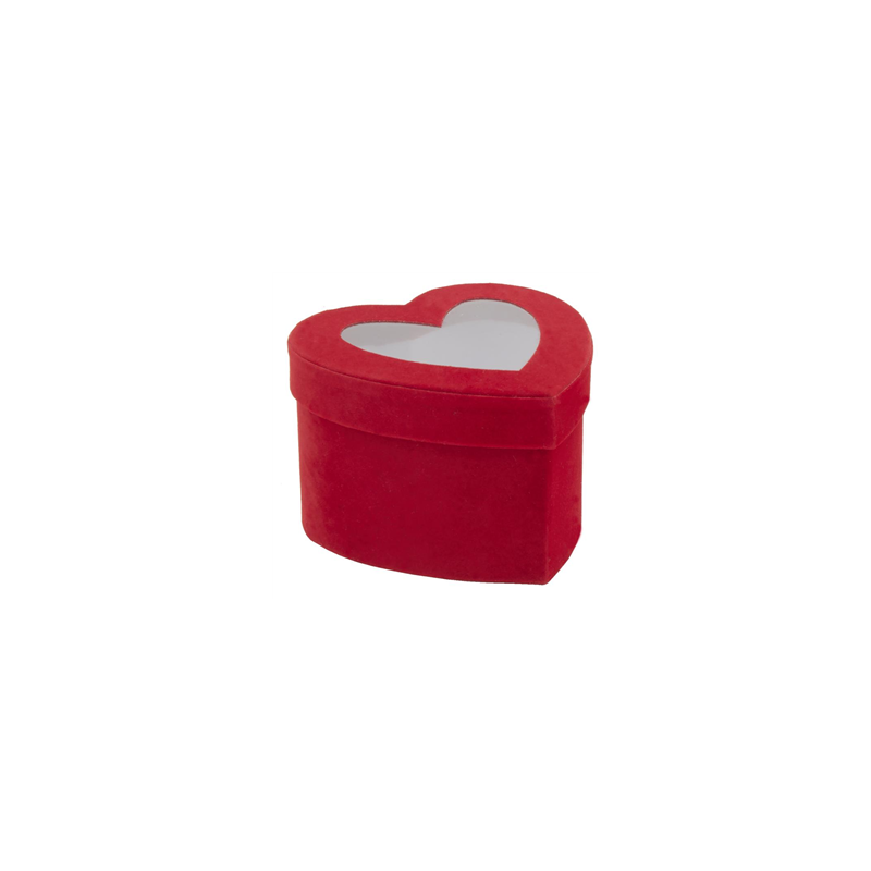 Boîte cœur en carton et velours rouge 17 x 15 x 9 cm
