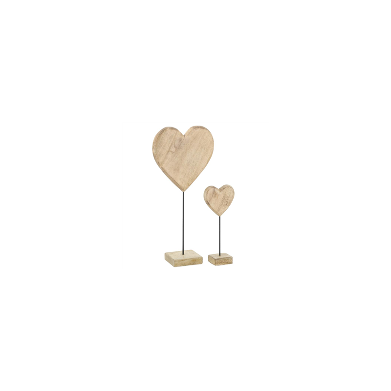 Lot de 2 cœurs en manguier naturel sur socle - 47  et  27 cm