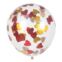Lot de 5 Ballons de confettis en latex cœurs rouge/or Diam. 30cm