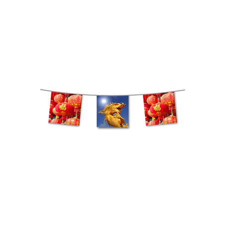 Guirlande Asie Lampions 10 fanions 21 x 21cm - papier Long. 420cm