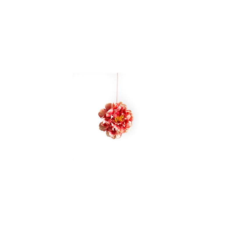 Boule de 2 pivoines corail tissu - Diam. 14cm