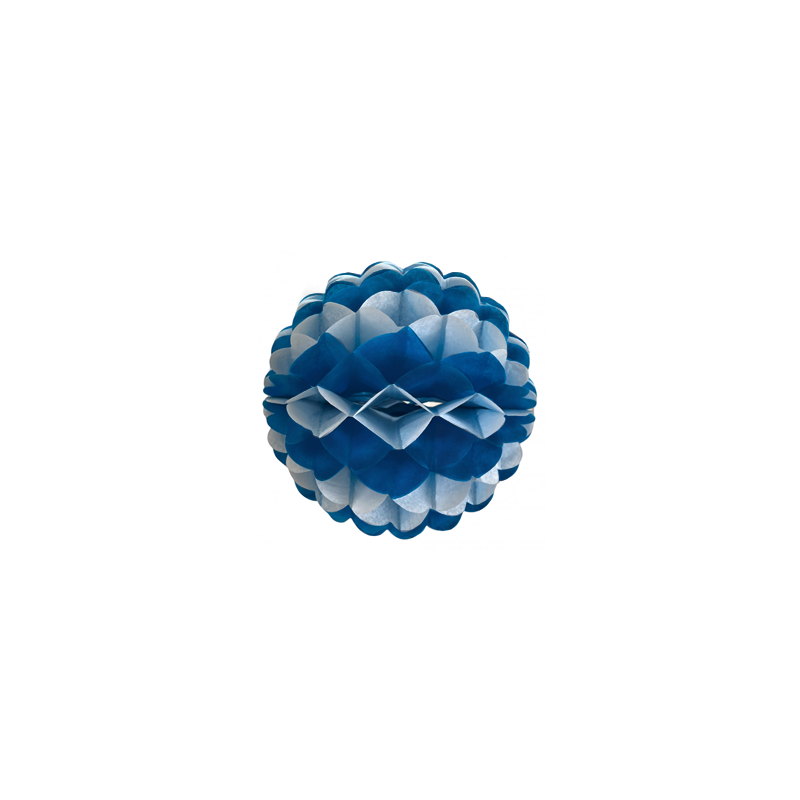 Boule festonnée blanche et bleue roi - papier ignifuge - Diam. 25cm
