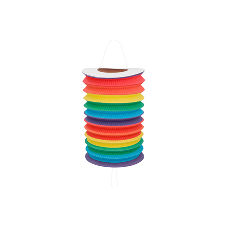 Lanterne cylindrique en papier rayé multicolore Haut. 16 cm