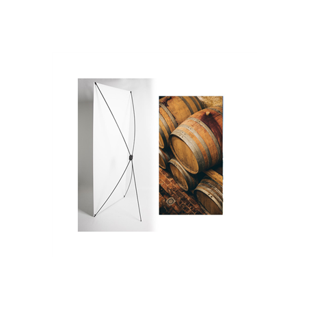 Kakemono Vendanges Tonneaux - 180 x 80 cm - Toile M1 avec structure  X- Banner