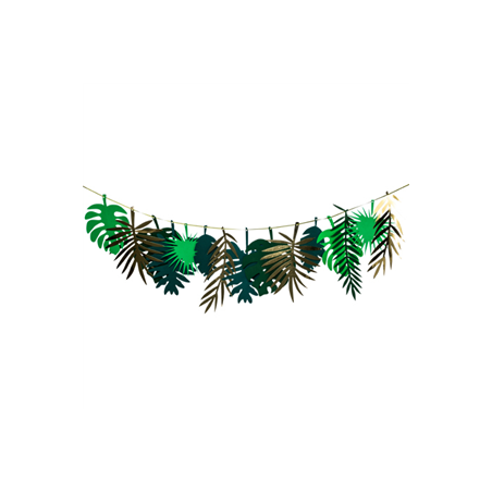 Guirlande de feuilles tropicales or et dégradé de vert - papier Long. 200cm