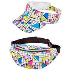 Pack Années 80 Funky White tissu (Banane et Visière) - Taille adulte