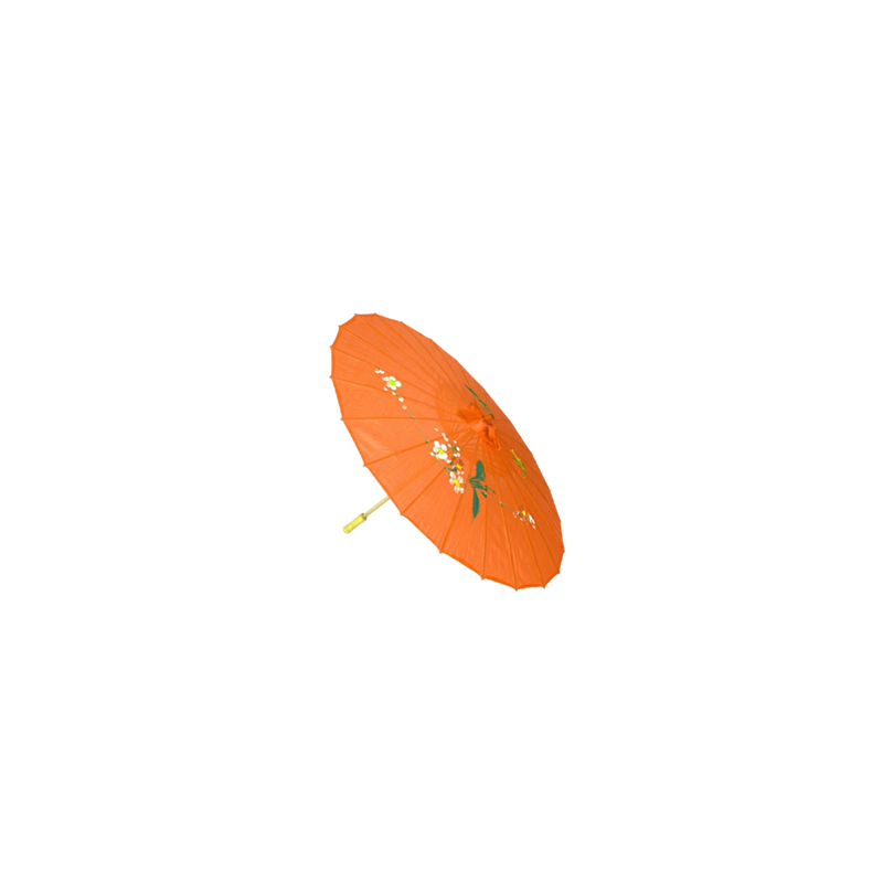 Ombrelle asiatique orange décorée sur structure en bambou ø 80 cm