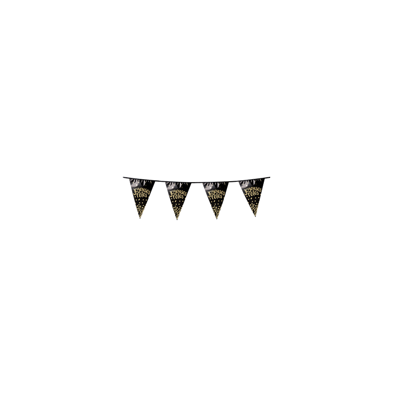 Guirlande 'Joyeuses Fêtes' fanions métallisés - plastique Long. 4m