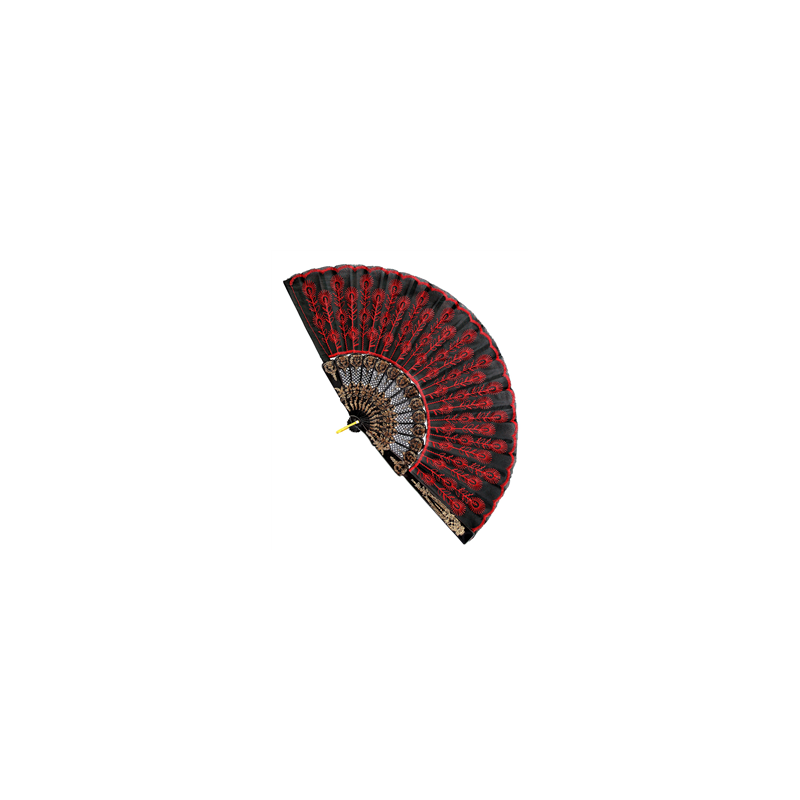 Eventail Flamenco en dentelle rouge et noir / Diam. 25 cm