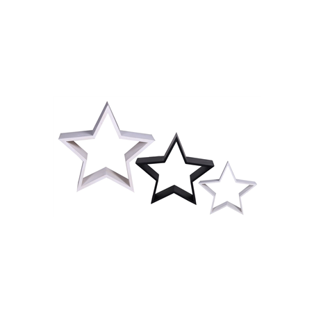 Grandes étoiles x 3 noires et blanches vieillies - Bois - Diam 40, 53 et 60cm Grandes étoiles x 3 noires et blanches vieillies - Bois - Diam 40, 53 et 60cm