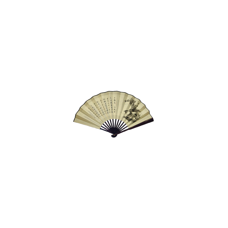 Éventail chinois noir et blanc - papier/bois - 60 x 32cm