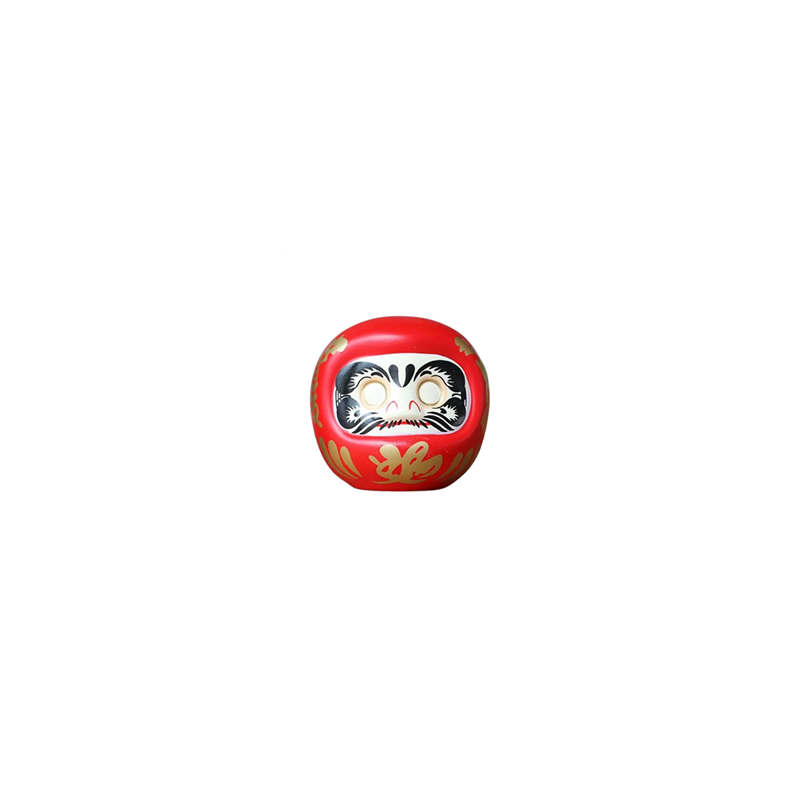 Daruma traditionnelle porte-bonheur en céramique rouge - 10 x 10 x 10cm