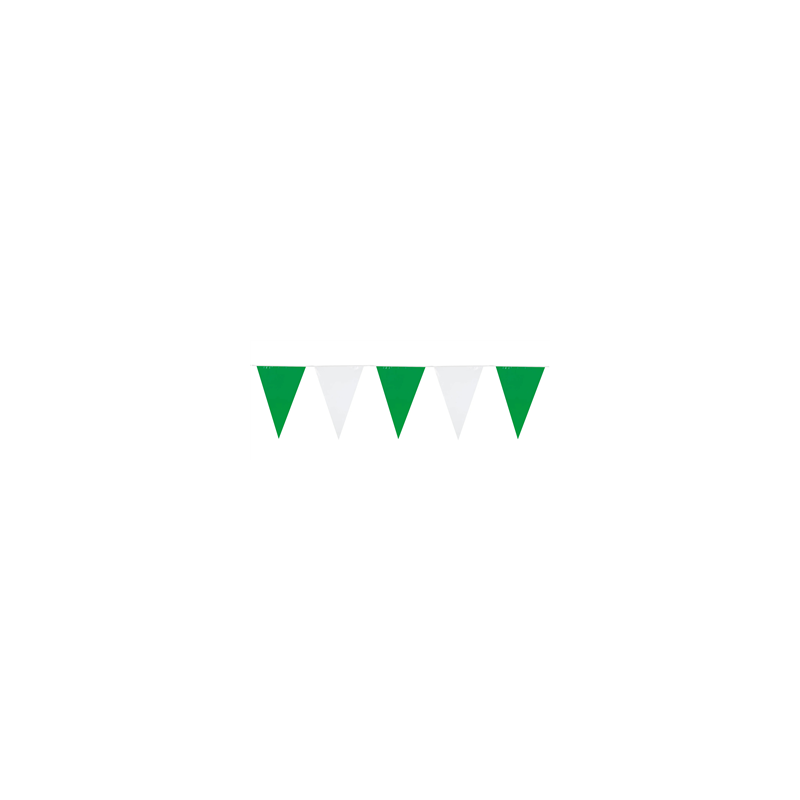 Guirlande de fanions vert et blanc 30 x 20cm - plastique Long. 10m