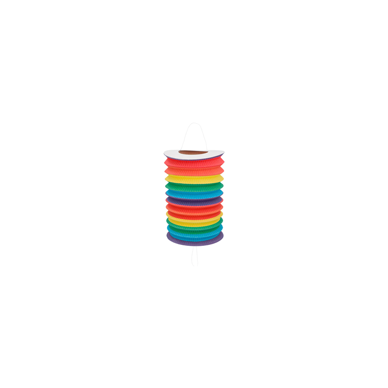 Lanterne cylindrique en papier rayé multicolore Haut. 16 cm