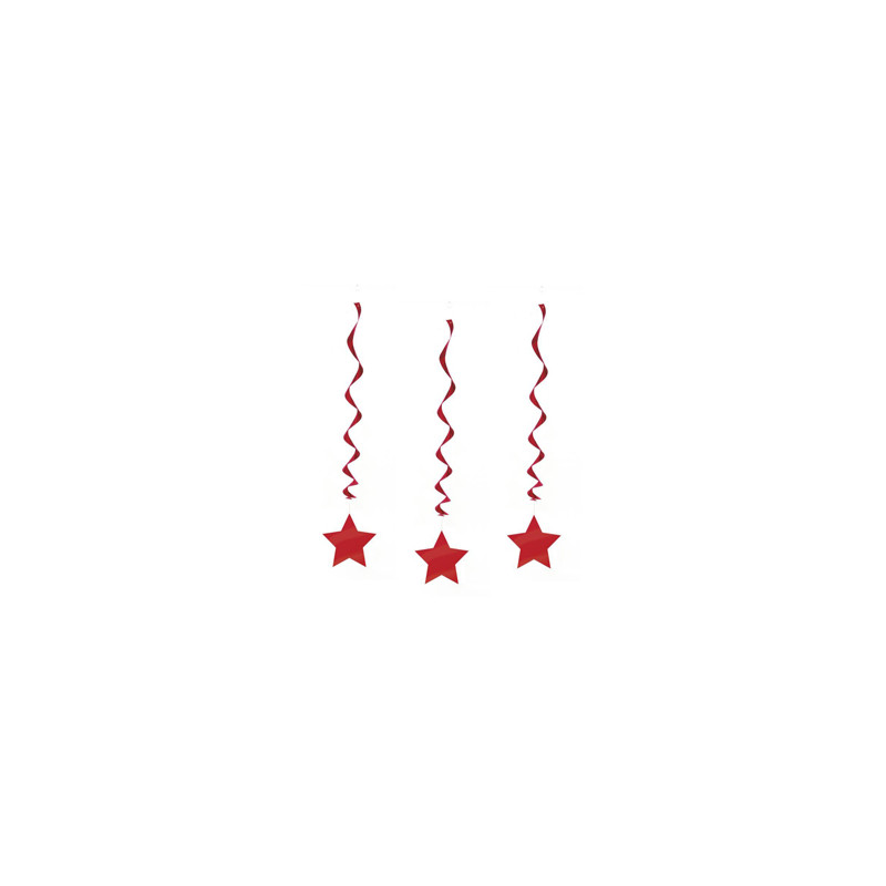 Lot de 3 tourbillons rouges étoile pvc - Long. 80cm