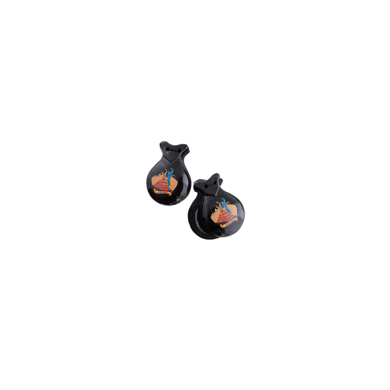 Paire de castagnettes noires décorées- bois