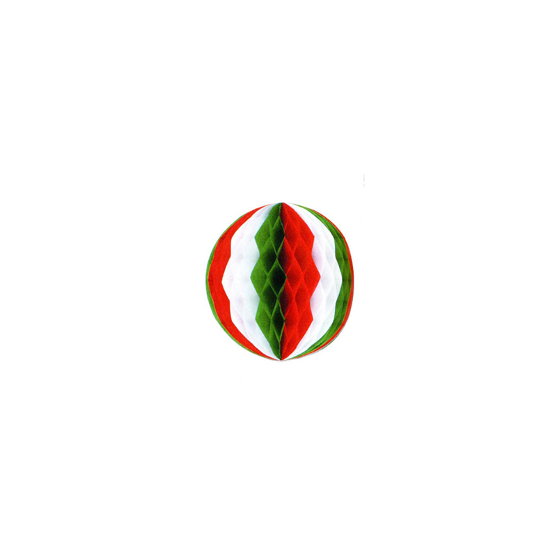 Boule festonnée vert-blanc-rouge - papier ignifuge - Diam. 25cm