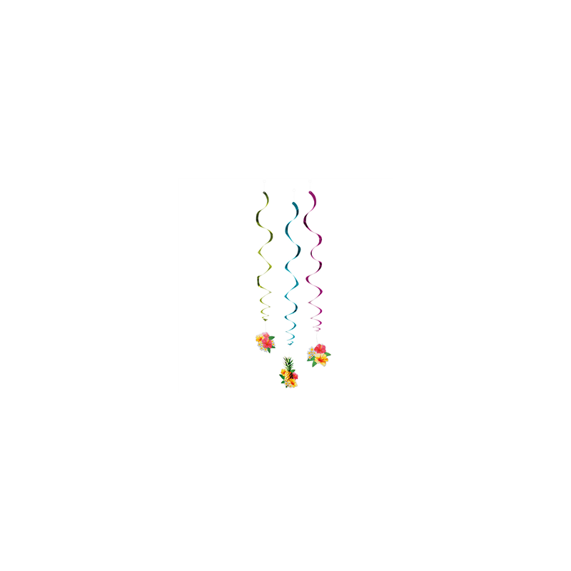 Set de 3 suspensions motifs exotiques - pvc et carton - hauteur 60 cm