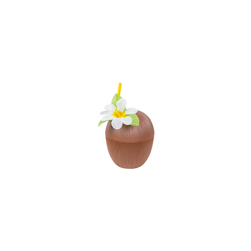 Noix de coco avec couvercle et paille plastique 10cm x 11cm