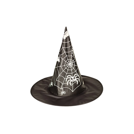 Chapeau de sorcière noir et toile d'araignée blanche (Taille adulte) Chapeau de sorcière noir et toile d'araignée blanche (Taille adulte)
