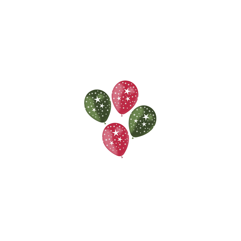 Ballons Étoiles x8 vert et rouge - Diam. 29cm