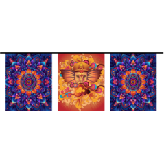 Guirlande Inde Mandala Violet  et  Ganesh - 10 fanions 20 x 30cm papier Long. 420cm