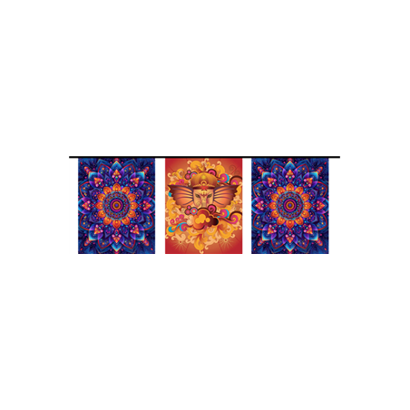 Guirlande Inde Mandala Violet  et  Ganesh - 10 fanions 20 x 30cm papier Long. 420cm