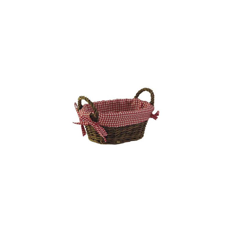 Corbeille deux anses en osier brut, doublure vichy 25 x 18 x 10-14 cm