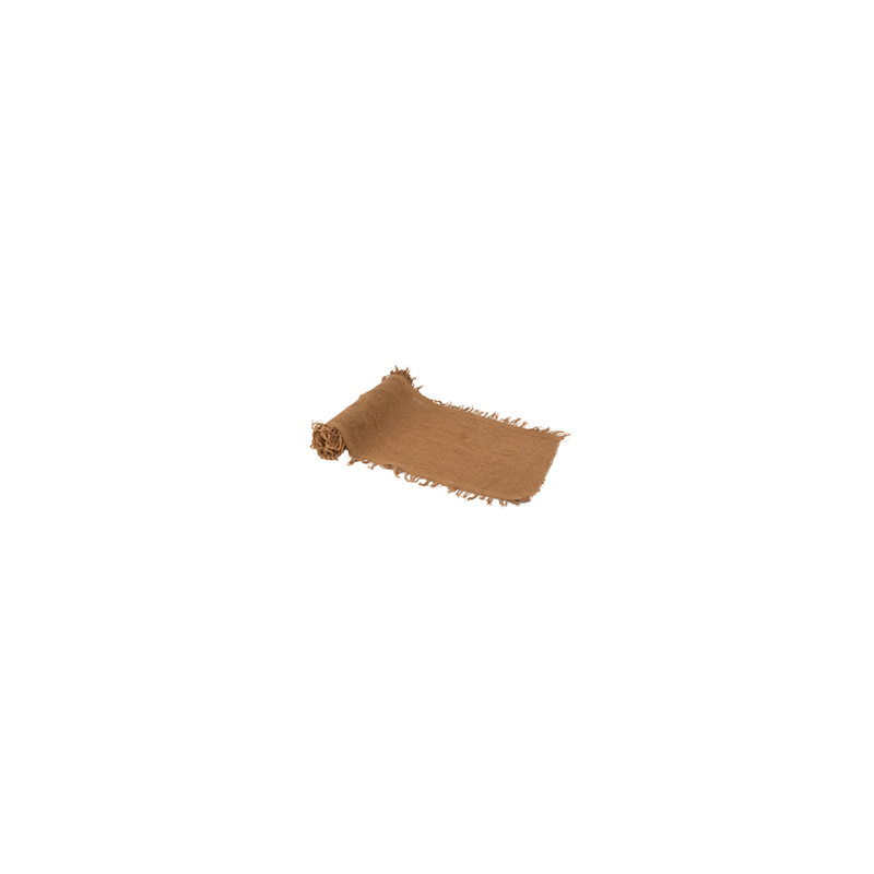 Chemin de table effiloché façon chanvre camel 30cm x 3m