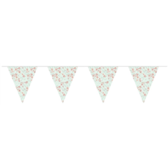 Guirlande fleurie Liberty vert/rose 10 fanions 20 x 30cm - papier Long. 420cm