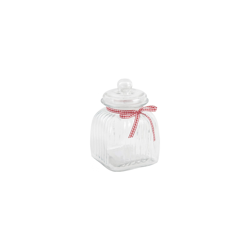 Bonbonnière en verre avec ruban vichy 16 x 16 x 23 cm