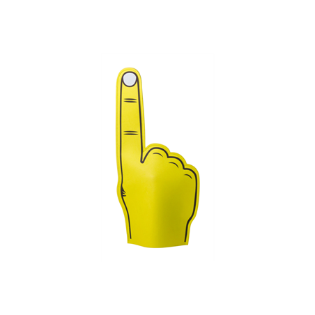 Main de supporter jaune en mousse - Haut. 50cm Main de supporter jaune en mousse - Haut. 50cm