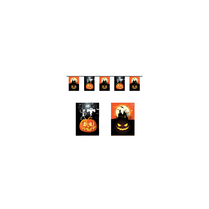 Guirlande Halloween 10 fanions 21 x 30cm - papier Long. 420cm