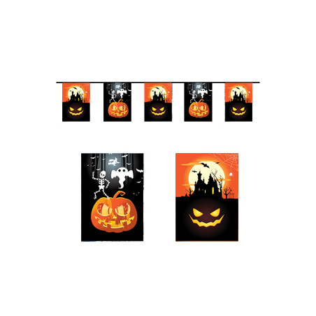 Guirlande Halloween 10 fanions 21 x 30cm - papier Long. 420cm Guirlande Halloween 10 fanions 21 x 30cm - papier Long. 420cm