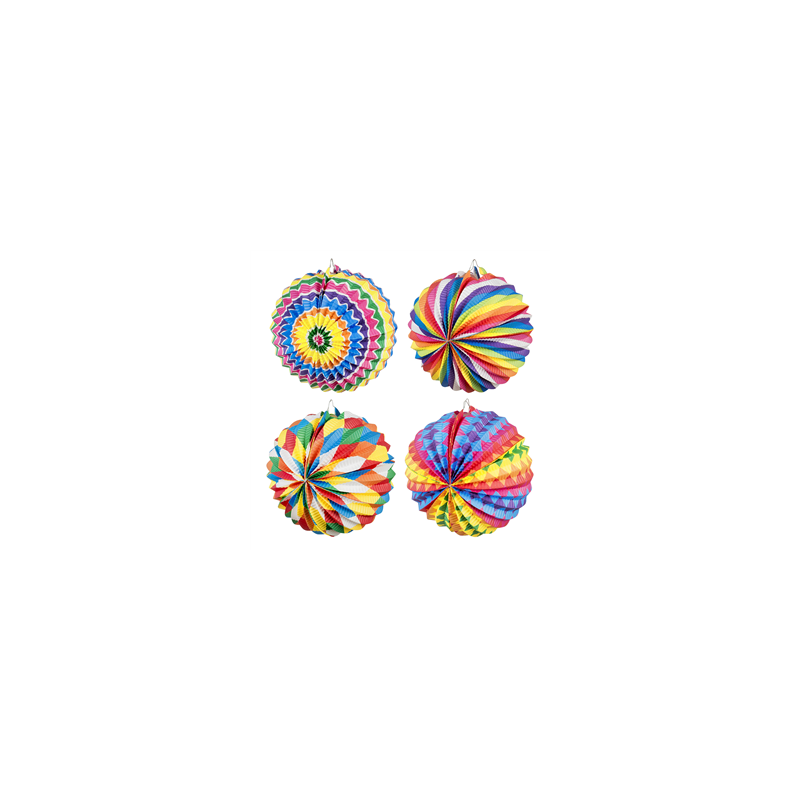 Lot de 12 lampions rond bariolé papier - Diam. 22cm (coloris assortis)