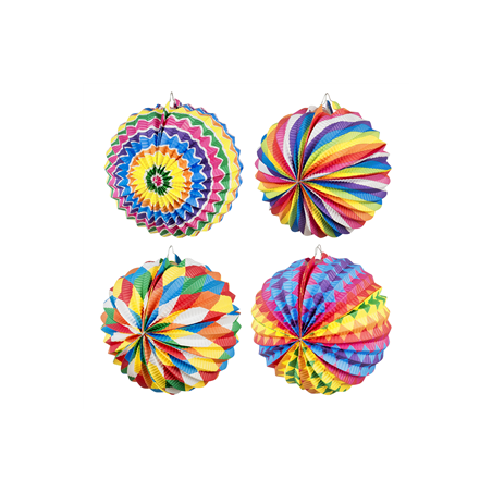 Lot de 12 lampions rond bariolé papier - Diam. 22cm (coloris assortis)