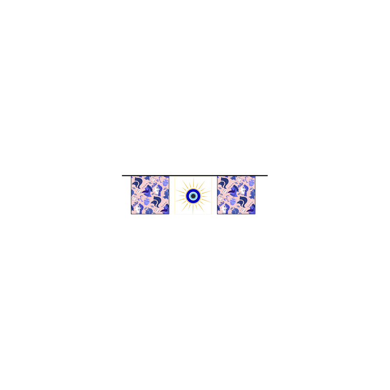 Guirlande Grèce Dieux  et  Œil de Nazar 10 fanions 21 x 21cm - papier Long. 420cm