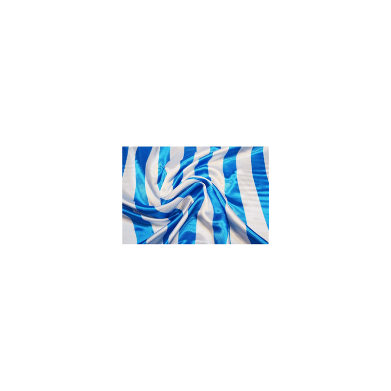 Tissu satin rayé bleu et blanc polyester - Larg. 150cm (vendu au mètre)