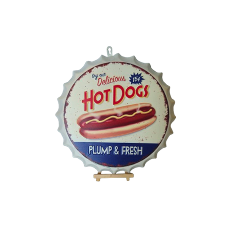 Plaque HOT DOG en métal - Diam 34cm