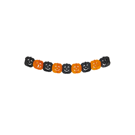 Guirlande de citrouille en papier orange et noir - Long. 300cm