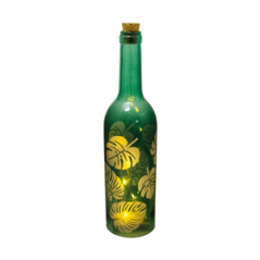 Bouteille en verre feuille tropicale 5 leds 7.3 x 30cm (prévoir 3 piles AAA)