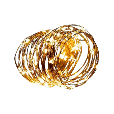 Guirlande Micro LED fil cuivre 50 LEDs Blanc Chaud avec timer - Long. 5 m