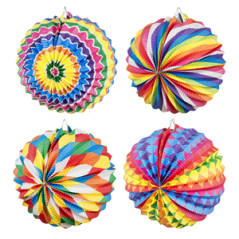 Lot de 12 lampions rond bariolé papier - Diam. 22cm (coloris assortis)