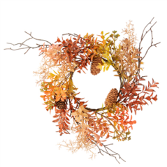 Couronne d'Automne pomme de pin et feuillage orange - Diam. 40cm