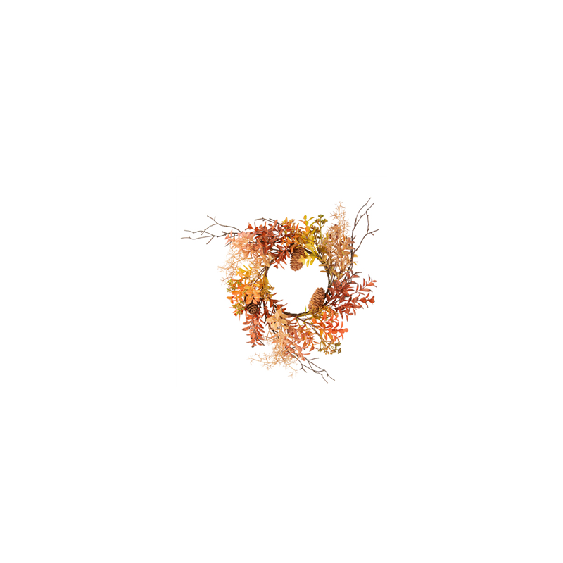 Couronne d'Automne pomme de pin et feuillage orange - Diam. 40cm