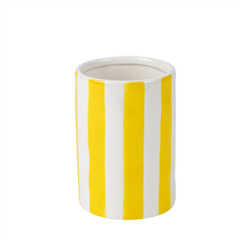 Vase en céramique rayée jaune et blanc 9,5 x 13,5cm