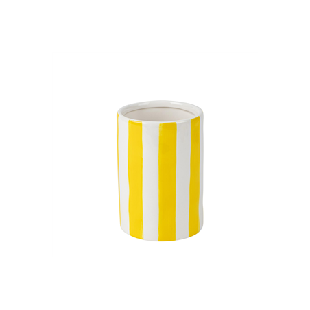 Vase en céramique rayée jaune et blanc 9,5 x 13,5cm