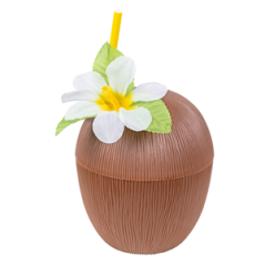 Noix de coco avec couvercle et paille plastique 10cm x 11cm